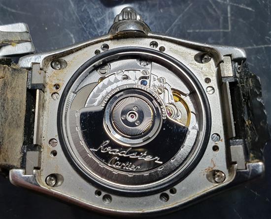 A gentlemans stainless steel Cartier Roadster automatic wrist watch, case back numbered 364490CD 2510,